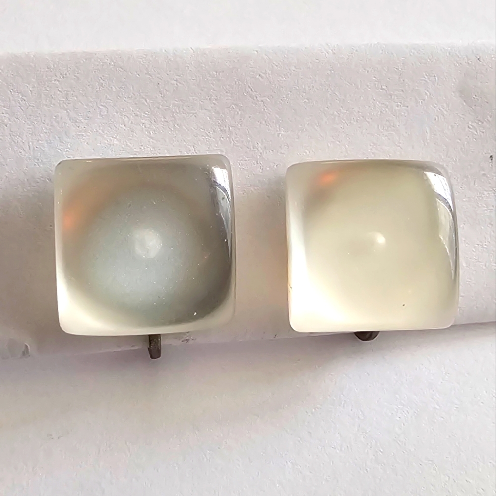 Vintage moonglow earrings white screwback plastic moon glow